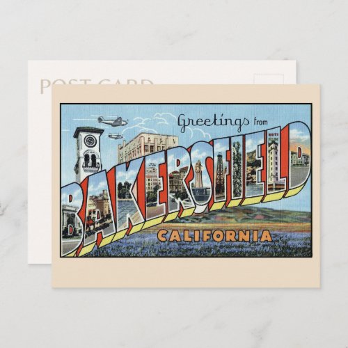 Greetings from Bakersfield California Vintage Postcard