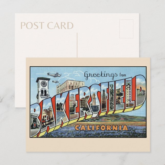 Greetings from Bakersfield, California Vintage Postcard (Front/Back)