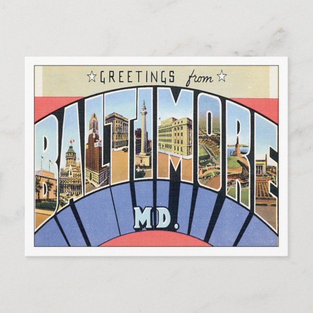 Greetings From Baltimore Maryland USA Postcard (Front)