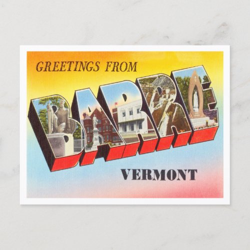 Greetings from Barre Vermont Vintage Travel Postcard