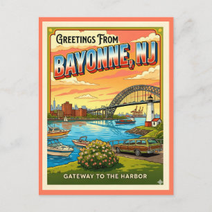 Greetings From Bayonne NJ Retro Gateway Postcard