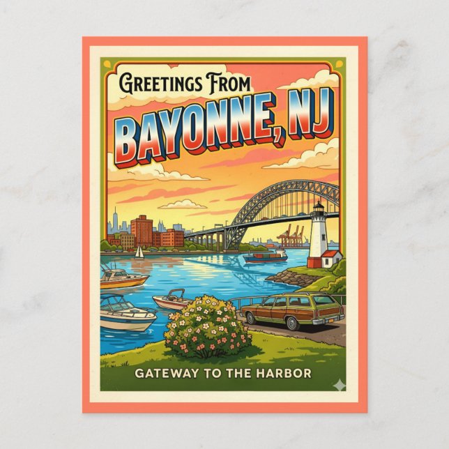 Greetings From Bayonne NJ Retro Gateway  Postcard (Front)