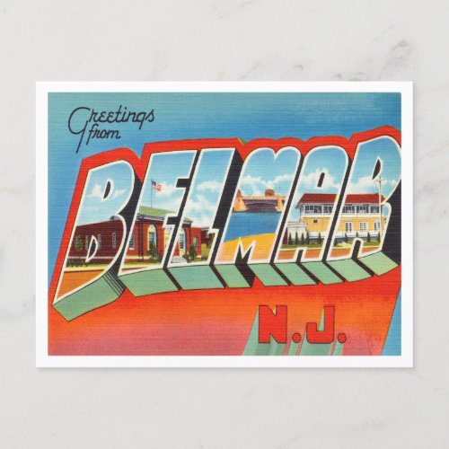 Greetings from Belmar New Jersey Vintage Travel Postcard