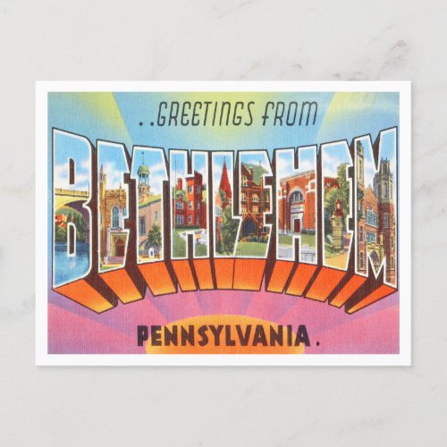 Greetings from Bethlehem Pennsylvania Travel Postcard