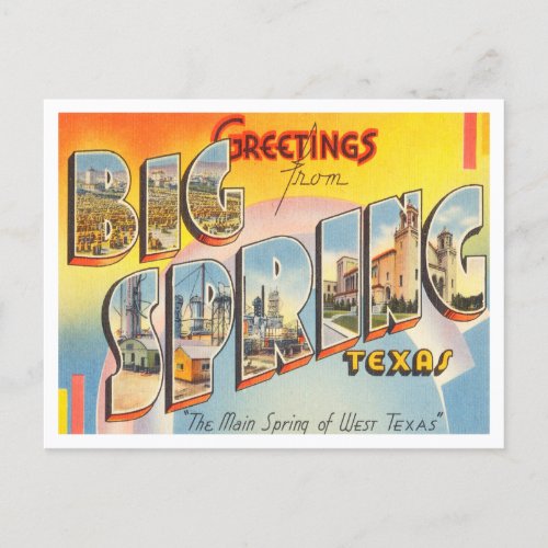 Greetings from Big Spring Texas Vintage Travel Postcard
