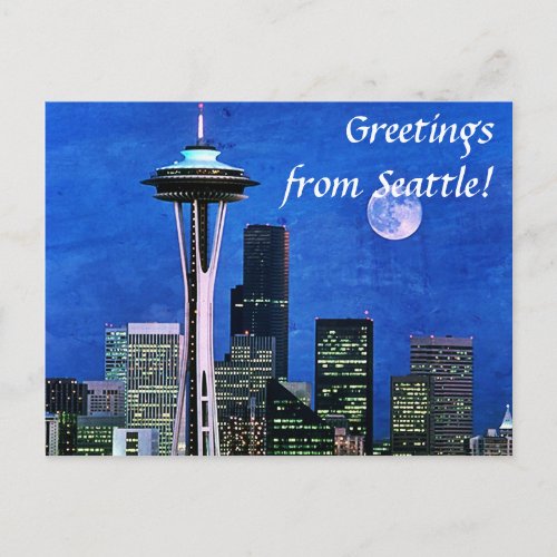 Greetings from Blue Seattle Skyline Postcard