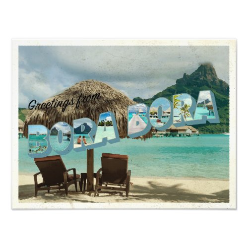 Greetings from Bora Bora vintage card Photo Print