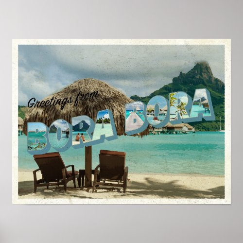 Greetings from Bora Bora vintage card Poster