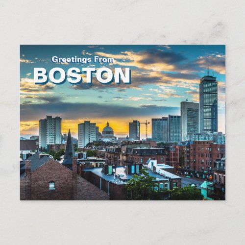 Greetings from Boston City Skyline Postcard