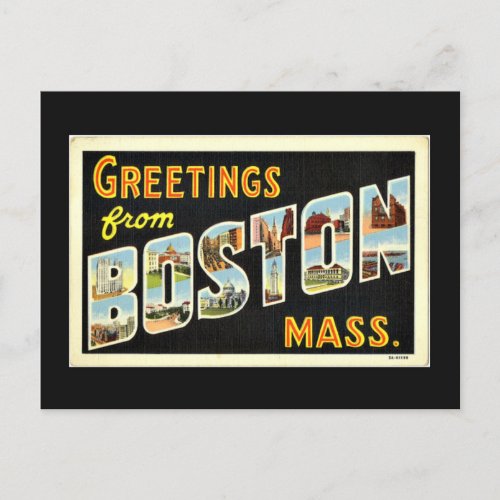 Greetings from Boston Mass vintage  Postcard
