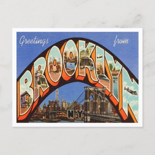 Greetings from Brooklyn New York Vintage Travel Postcard