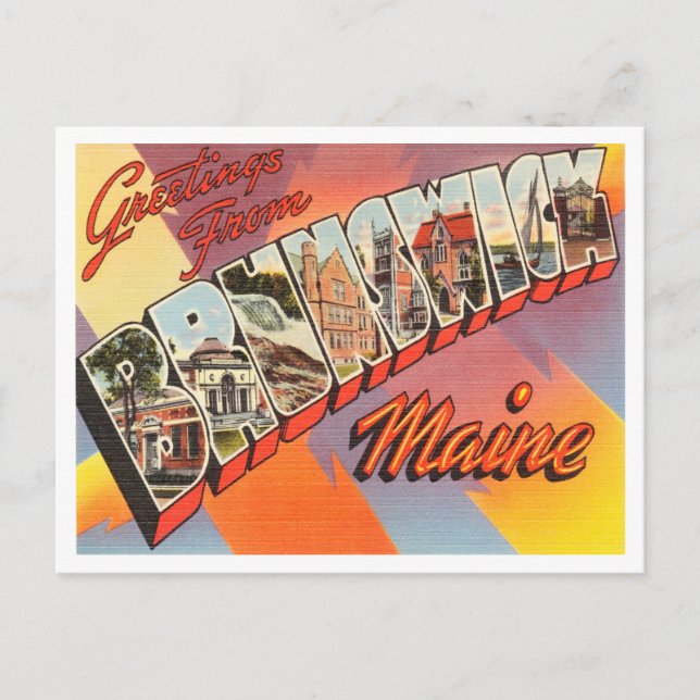 Greetings from Brunswick, Maine Vintage Travel Postcard (Front)