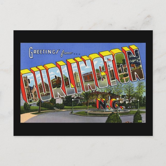 Greetings from Burlington North Carolina Postcard (Front)