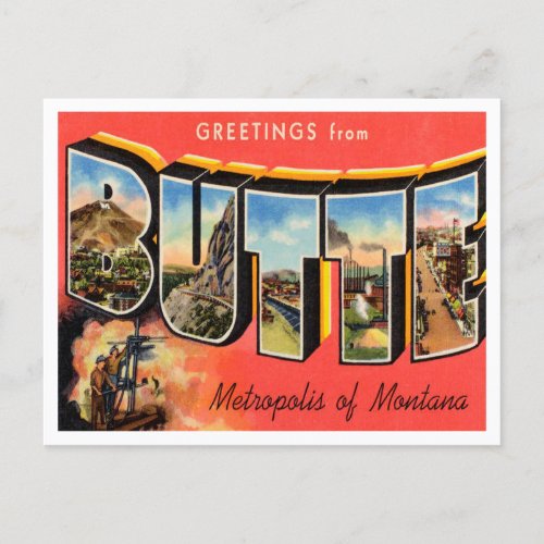 Greetings from Butte Montana Vintage Travel Postcard