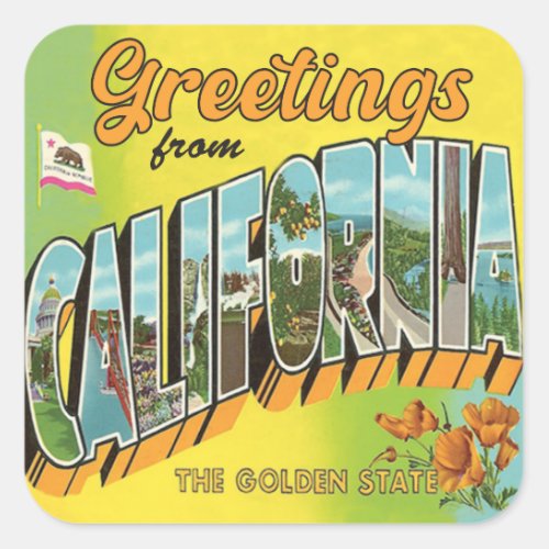 Greetings from California vintage travel Square Sticker