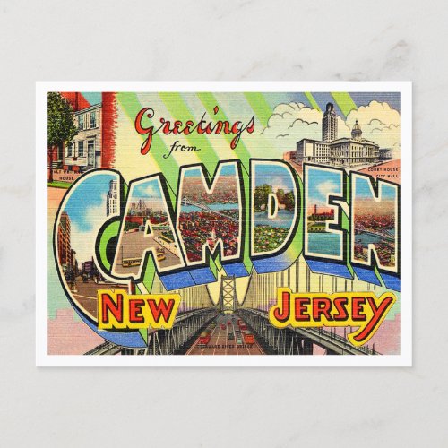 Greetings from Camden New Jersey Vintage Travel Postcard
