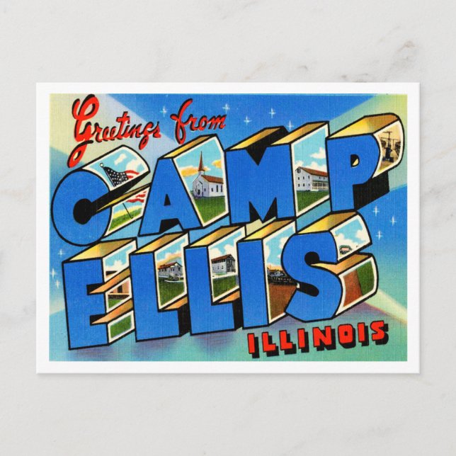 Greetings from Camp Ellis, Illinois Vintage Travel Postcard (Front)