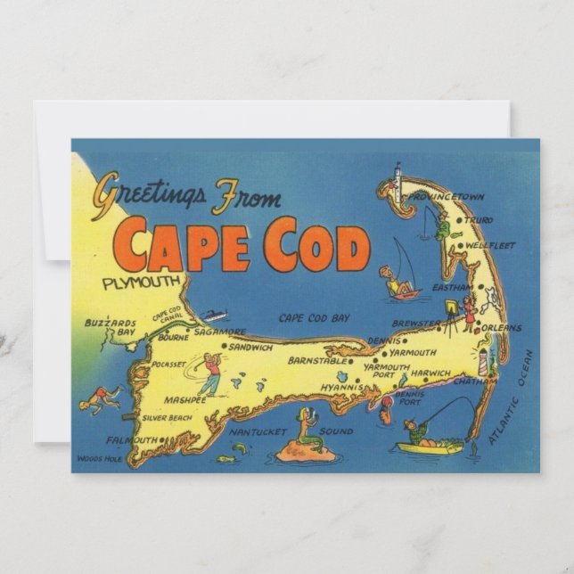 Greetings From Cape Cod 5x7 Map Postcard (Front)