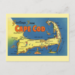 Greetings From Cape Cod Map Postcard