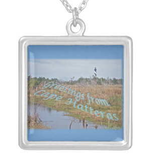 Greetings from Cape Hatteras OBX Silver Plated Necklace