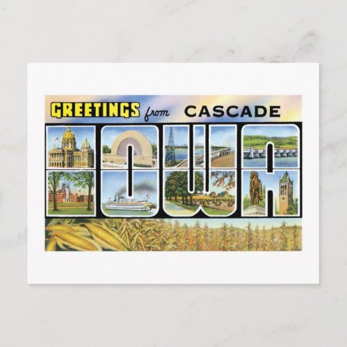 Greetings from Cascade Iowa Postcard