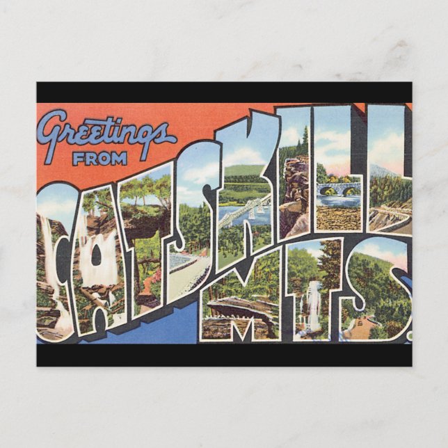 Greetings from Catskill Mts._Vintage Travel Poster Postcard (Front)