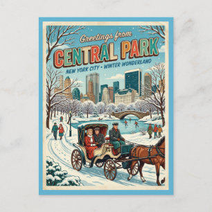 Greetings from Central Park NY Winter Carriage Postcard