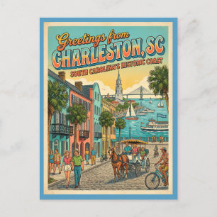 Greetings From Charleston SC Retro Inspired Postcard
