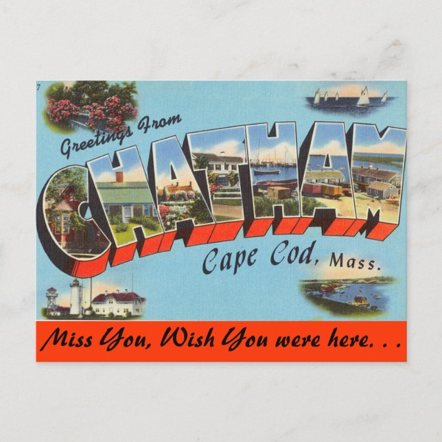 Greetings from Chatham, Cape Cod Postcard (Front)