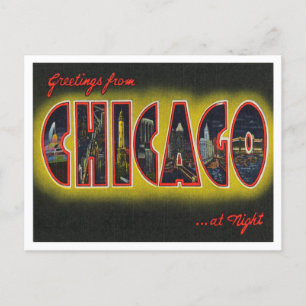 Greetings from Chicago at Night, Illinois Postcard