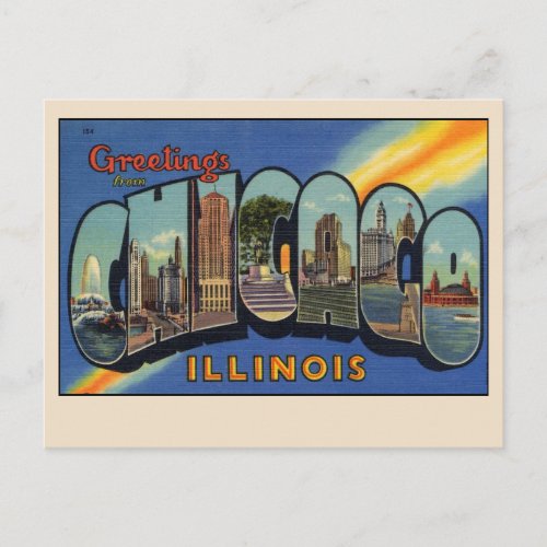 Greetings from Chicago Illinois Landmarks Vintage Postcard
