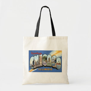 Greetings From Chicago Illinois, Vintage Tote Bag