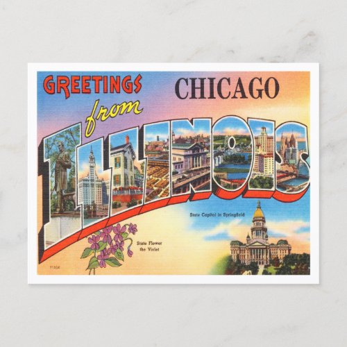 Greetings from Chicago Illinois Vintage Travel Postcard