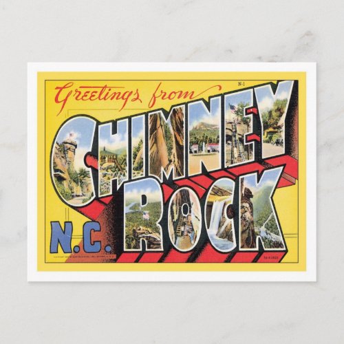 Greetings From Chimney Rock North Carolina Postcard