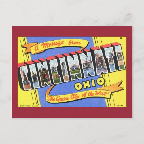 Greetings from Cincinnati Ohio Vintage Postcard
