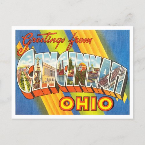 Greetings from Cincinnati Ohio Vintage Travel Postcard