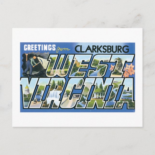 Greetings from Clarksburg, West Virginia! Retro Postcard (Front)