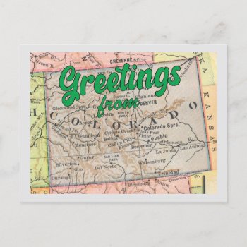 Greetings From Colorado On Vintage Map Postcard by whereabouts at Zazzle