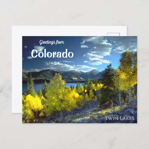 Greetings from Colorado Twin Lakes Postcard