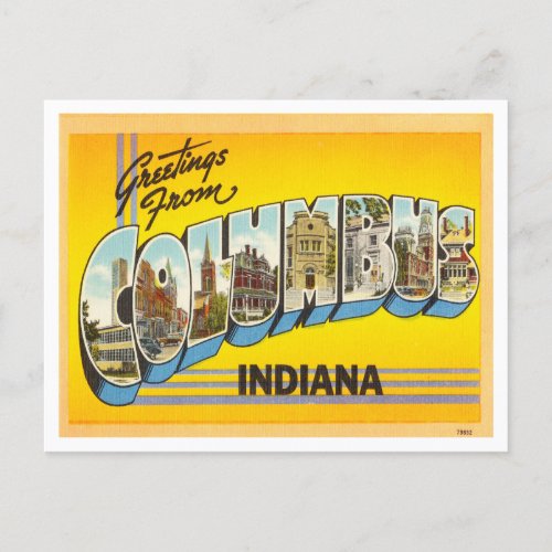 Greetings from Columbus Indiana Vintage Travel Postcard