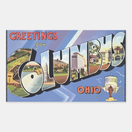 Greetings From Columbus Ohio Vintage Rectangular Sticker