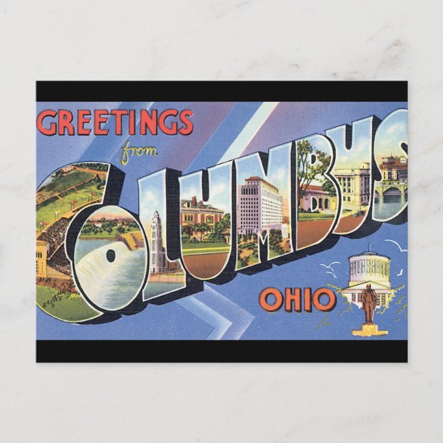 Greetings from Columbus Ohio_Vintage Travel Poster Postcard (Front)