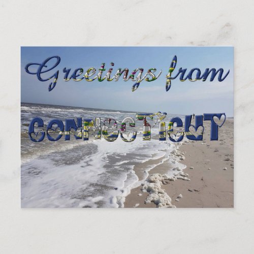 Greetings from Connecticut State Flag Hearts USA Postcard