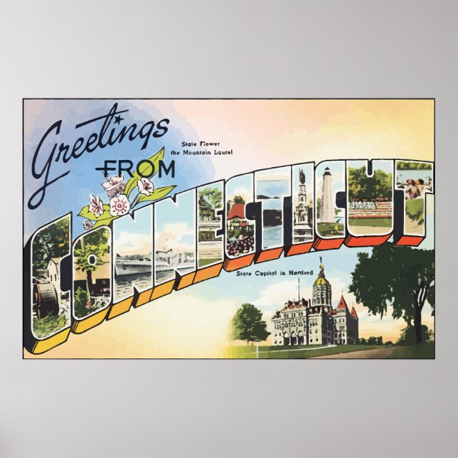 Greetings From Connecticut, Vintage Poster (Front)