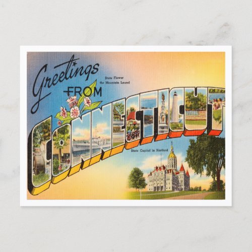 Greetings from Connecticut Vintage Travel Postcard