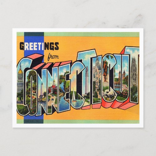 Greetings from Connecticut Vintage Travel Postcard