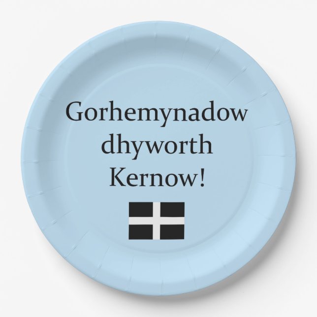 Greetings from Cornwall in Cornish Language Paper Plates (Front)