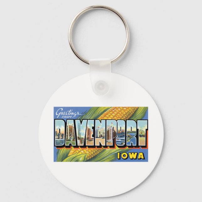 Greetings From Davenport, Iowa Keychain (Front)