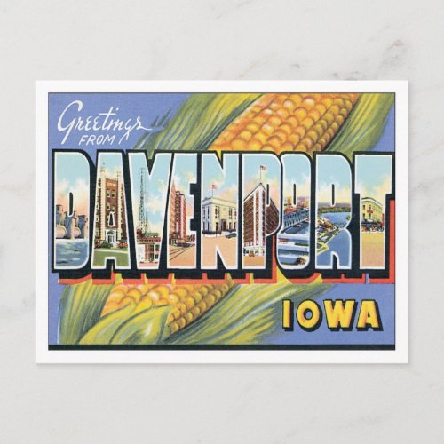 Greetings From Davenport Iowa USA Postcard