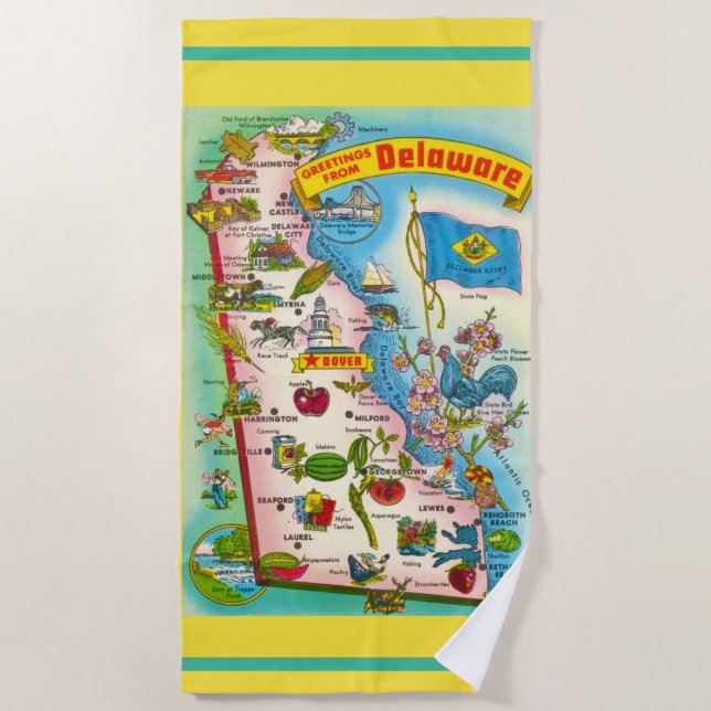 Greetings from Delaware Map  Beach Towel (Front)